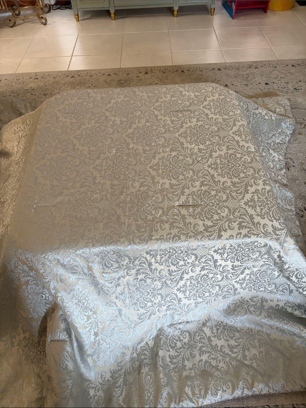 Jacquard Light Blue Brocade Paisley Pattern Blue Striped Reverse Queen88” X 88”